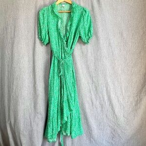 Old Navy Women Ruffle Hem Puff Sleeve Tie Wrap Floral Maxi Sz L Peasant Cottage